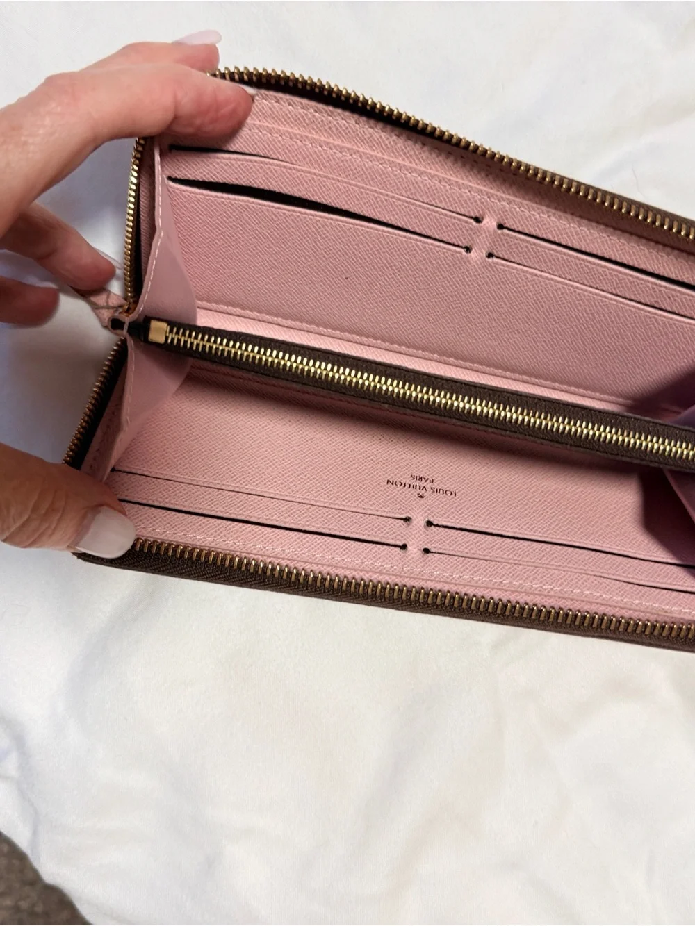 Louis Vuitton Brown Monogram Zip Wallet with Pink Pulls